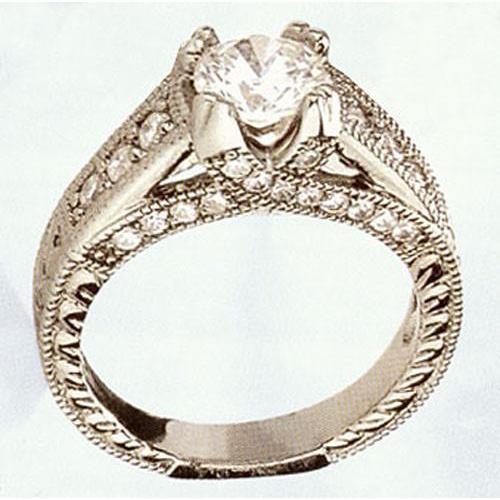 Bague de Fiançailles Sertissage Cathédrale Style Réel Diamant Antique Or Blanc 14K
