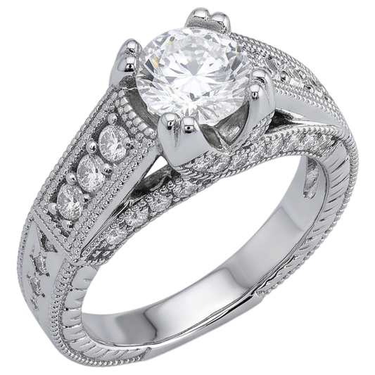 Bague de Fiançailles Sertissage Cathédrale Style Réel Diamant Naturels Extraits des Mines ( et non cultivés en laboratoire ) Antique Or Blanc 14K