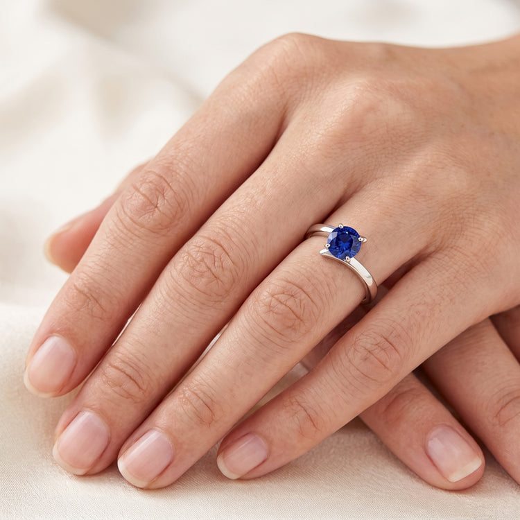 Bague de Fiançailles Solitaire Ceylan Saphir Bleu 1 Carat Style Bypass
