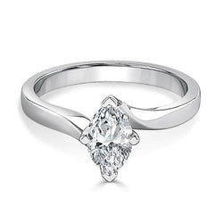 Bague de Fiançailles Solitaire Marquise Réel Diamant 1.25 Carat Or Blanc 14K