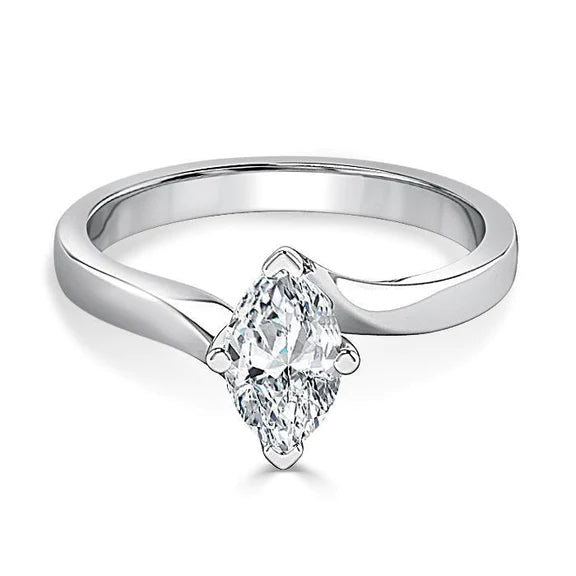 Bague de Fiançailles Solitaire Marquise Réel Diamant 1.25 Carat Or Blanc 14K