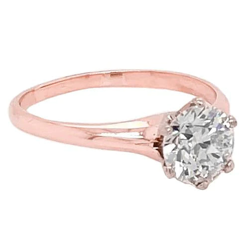 Bague de Fiançailles Solitaire Naturel Diamant Or Rose 14K