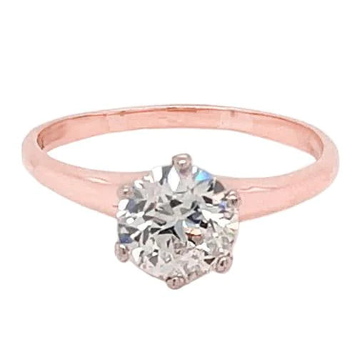 Bague de Fiançailles Solitaire Naturel Diamant 2 Carats Or Rose 14K