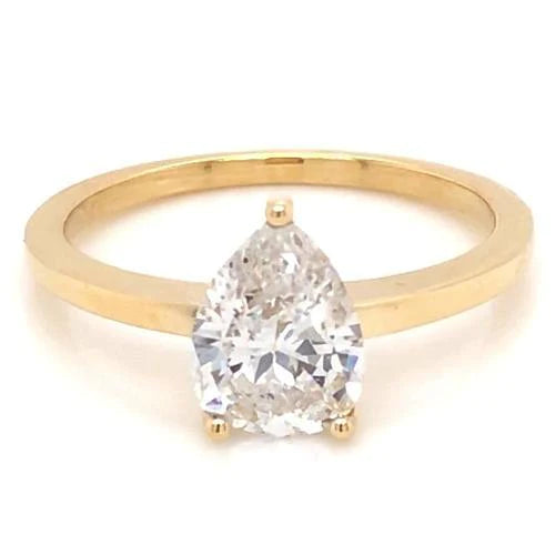 Bague de Fiançailles Solitaire Poire Réel Diamant 1.50 Carats Or Jaune 14K