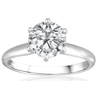 Bague de Fiançailles Solitaire Ronde 2 Carats Réel Diamant Or Blanc 14K