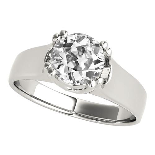 Bague de Fiançailles Solitaire Vieux mineur Réel Diamant 8 Griffes Sertie 2 Carats