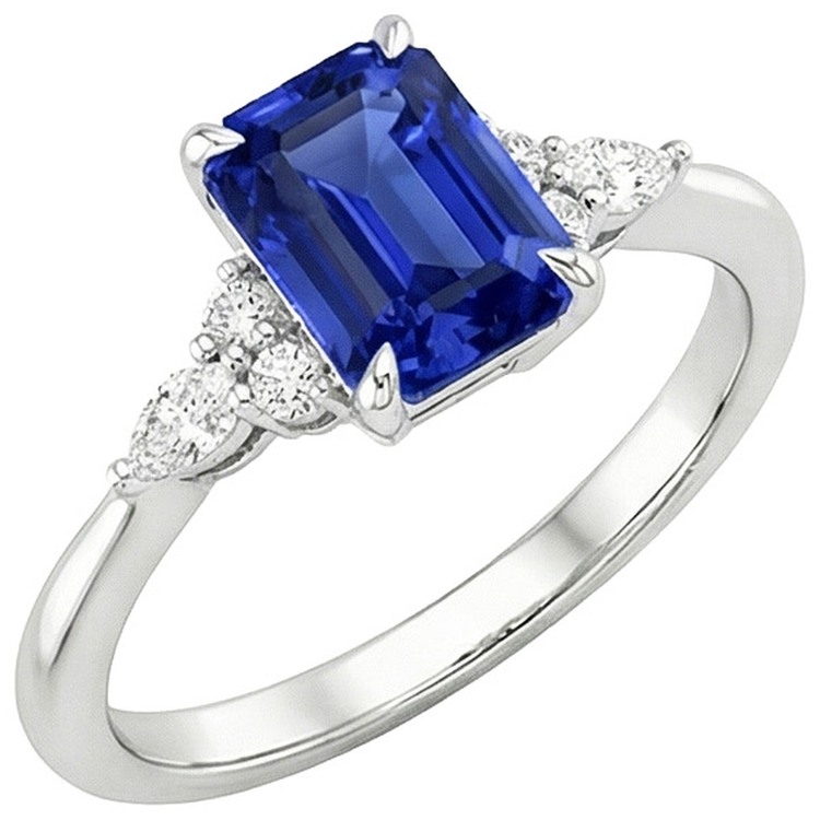 Bague de Fiançailles Style Floral Saphir Bleu Émeraude & Diamant Naturels Extraits des Mines ( et non cultivés en laboratoire ) 4 Carats