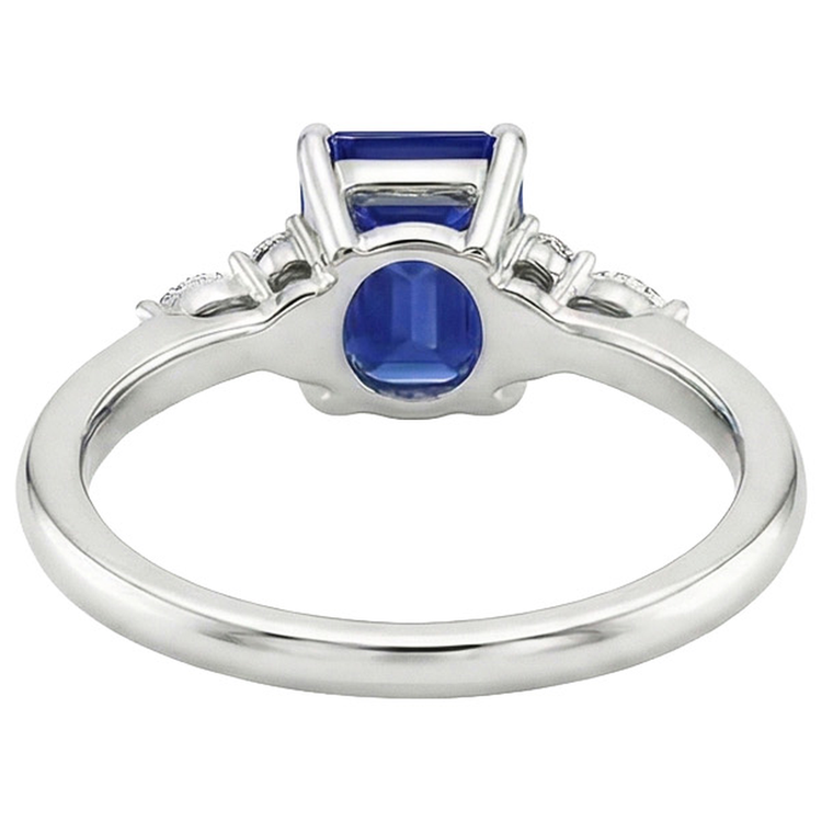 Bague de Fiançailles Style Floral Saphir Bleu Émeraude & Diamant Naturels Extraits des Mines ( et non cultivés en laboratoire ) 4 Carats