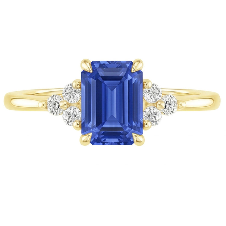 Bague de Fiançailles Style Floral Saphir Bleu & Diamant Naturels Extraits des Mines ( et non cultivés en laboratoire ) 3.50 Carats