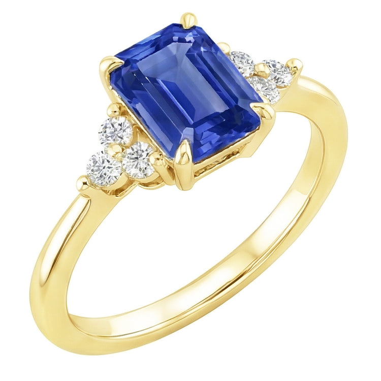 Bague de Fiançailles Style Floral Saphir Bleu & Diamant Naturels Extraits des Mines ( et non cultivés en laboratoire ) 3.50 Carats