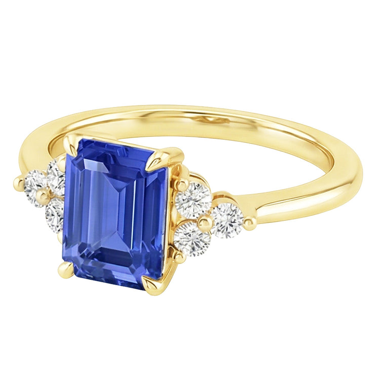 Bague de Fiançailles Style Floral Saphir Bleu & Diamant Naturels Extraits des Mines ( et non cultivés en laboratoire ) 3.50 Carats