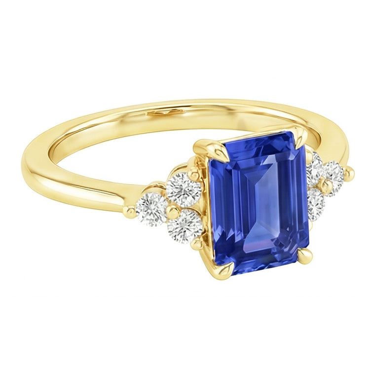 Bague de Fiançailles Style Floral Saphir Bleu & Diamant Naturels Extraits des Mines ( et non cultivés en laboratoire ) 3.50 Carats