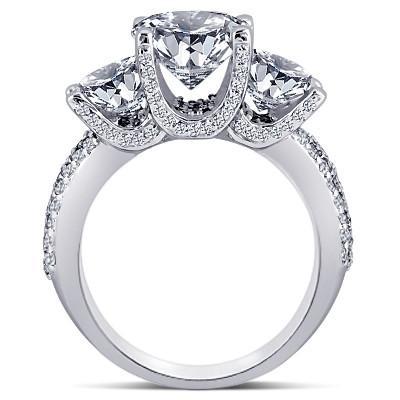 Bague de Fiançailles Trois Pierres Pavé de Réel Diamants 4.75 Carat Or Blanc 14K