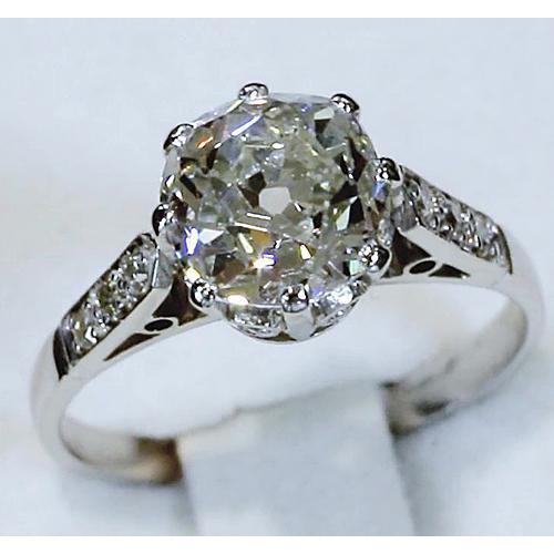 Bague de Fiançailles Vieux Mineur Réel Diamant 3.50 Carats Or Blanc 14K