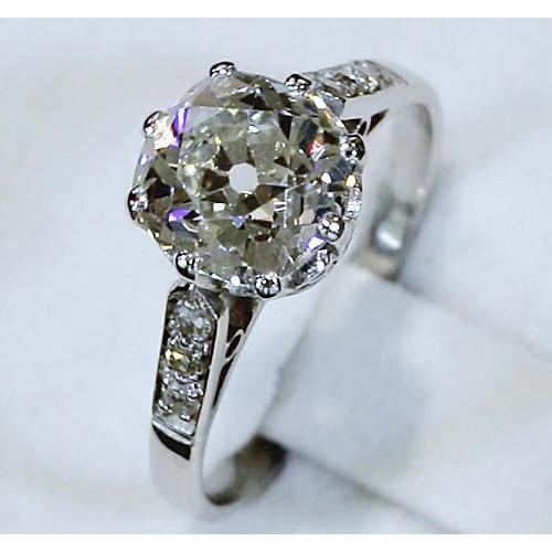 Bague de Fiançailles Vieux Mineur Réel Diamant 3.50 Carats Or Blanc 14K