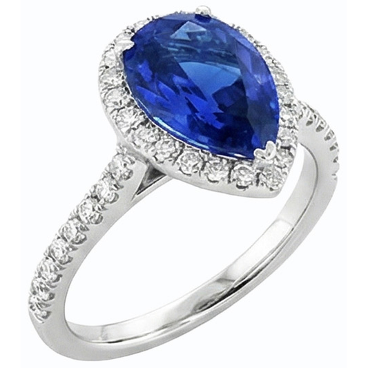 Bague de Fiançailles élégante En Saphir Taille Poire