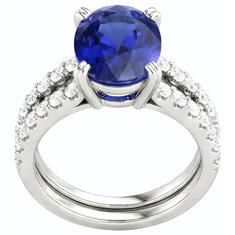 naturel oval saphir 4.50carats bague vue de face