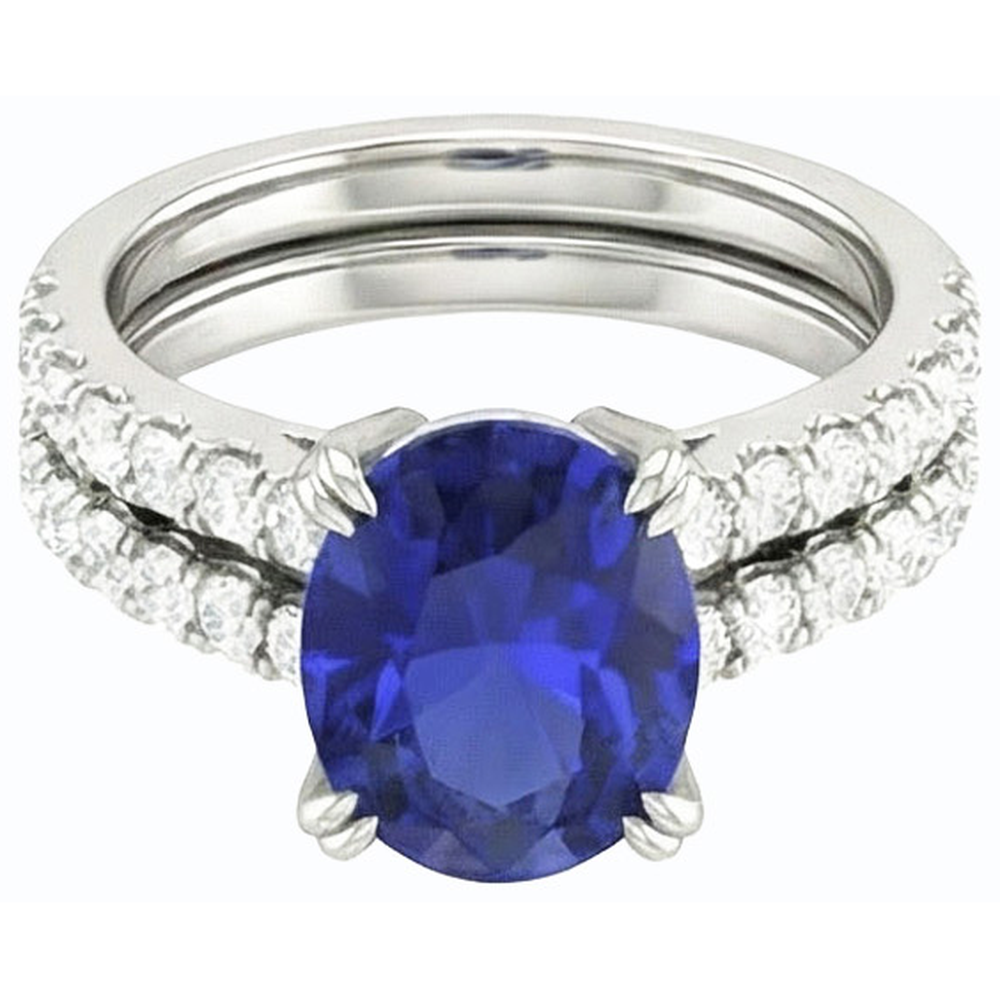 naturel oval saphir 4.50carats bague angle de côté