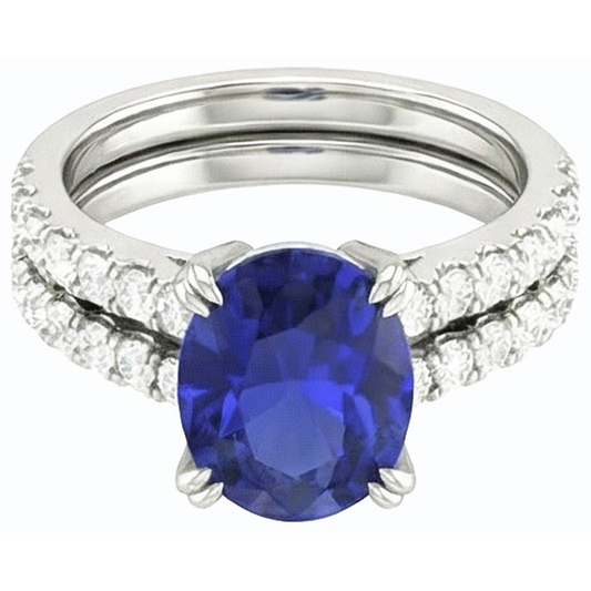 naturel oval saphir 4.50carats bague angle de côté
