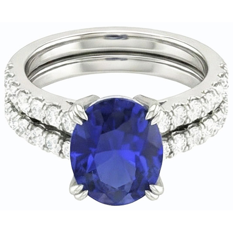 naturel oval saphir 4.50carats bague angle de côté