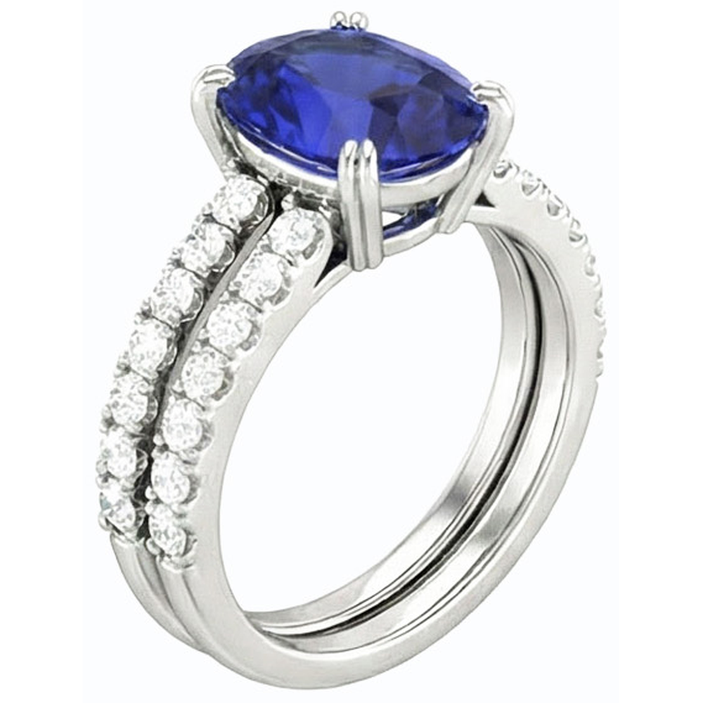 naturel oval saphir 4.50carats bague détail rapproché