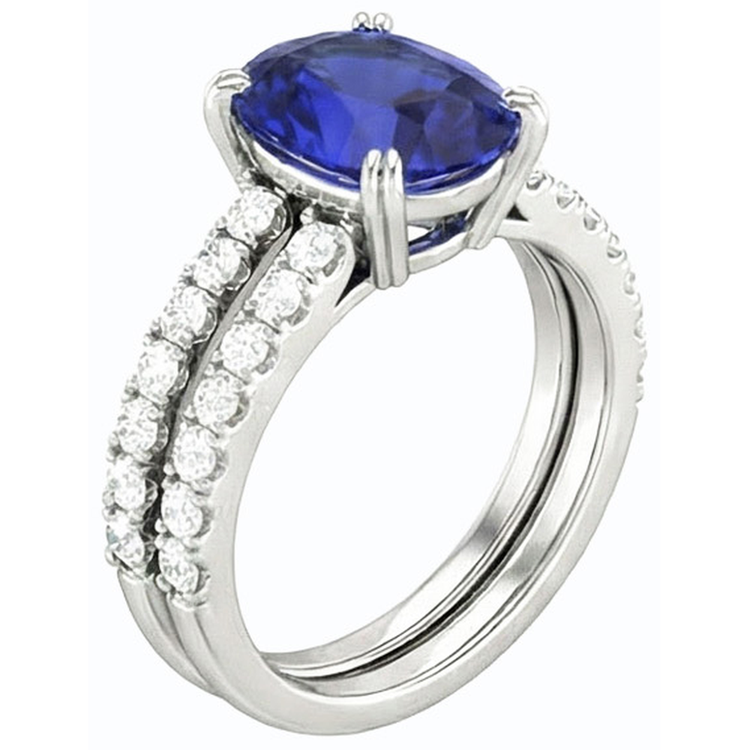 naturel oval saphir 4.50carats bague détail rapproché