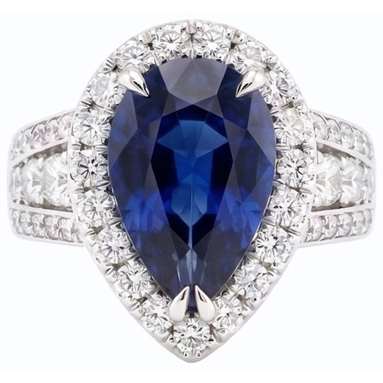 naturel pear diamant 6carats bague vue de face