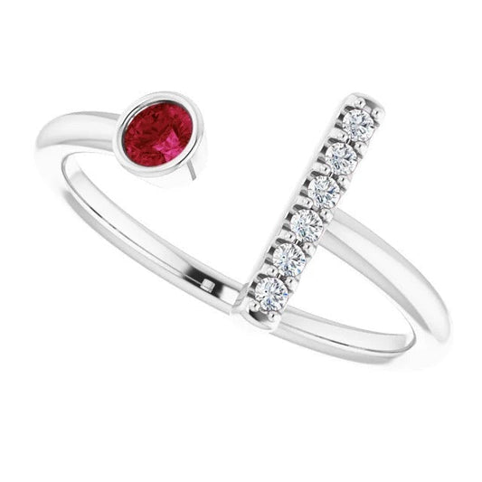 Bague de Promesse 1 Carat Réel Diamant Et Rubis Lunette Sertie Or Blanc