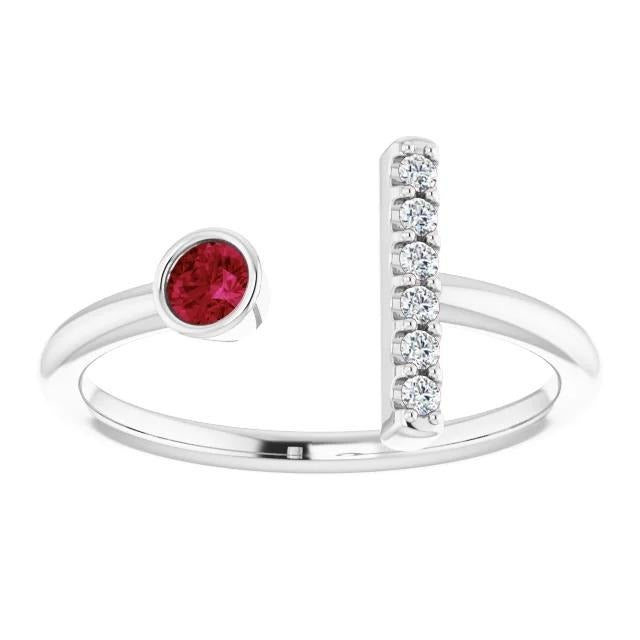 Bague de Promesse 1 Carat Réel Diamant Et Rubis Lunette Sertie Or Blanc
