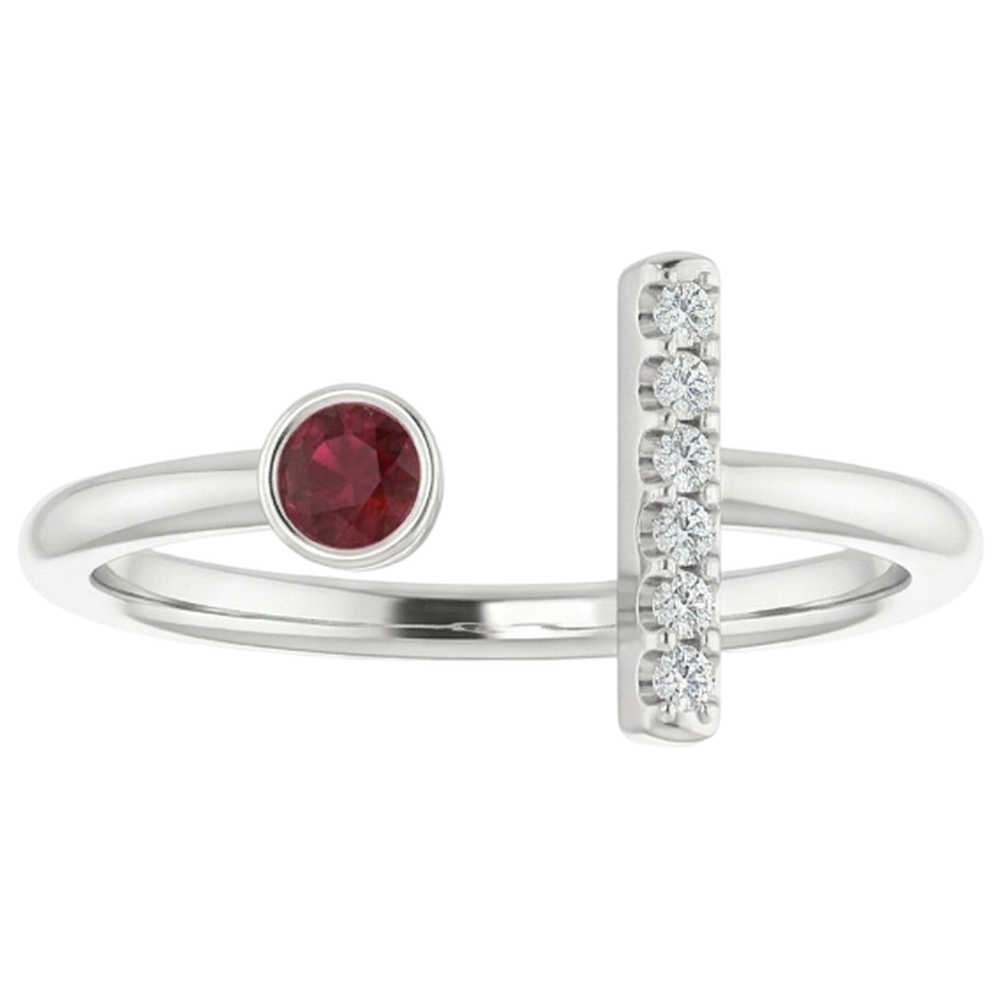Bague de Promesse 1 Carat Réel Diamant Naturels Extraits des Mines ( et non cultivés en laboratoire ) Et Rubis Lunette Sertie Or Blanc