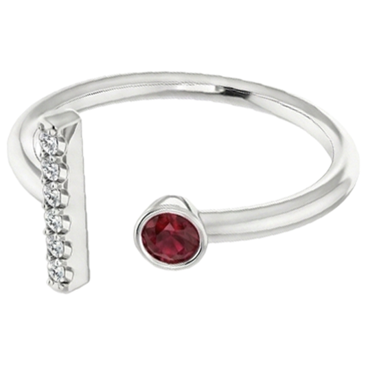 Bague de Promesse 1 Carat Réel Diamant Naturels Extraits des Mines ( et non cultivés en laboratoire ) Et Rubis Lunette Sertie Or Blanc