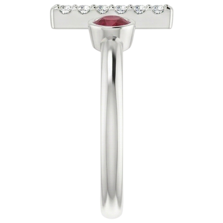 Bague de Promesse 1 Carat Réel Diamant Naturels Extraits des Mines ( et non cultivés en laboratoire ) Et Rubis Lunette Sertie Or Blanc