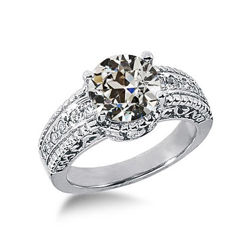 Bague de dame de style antique Vieux mineur Véritable Diamond Gold 2.50 Carats Bijoux