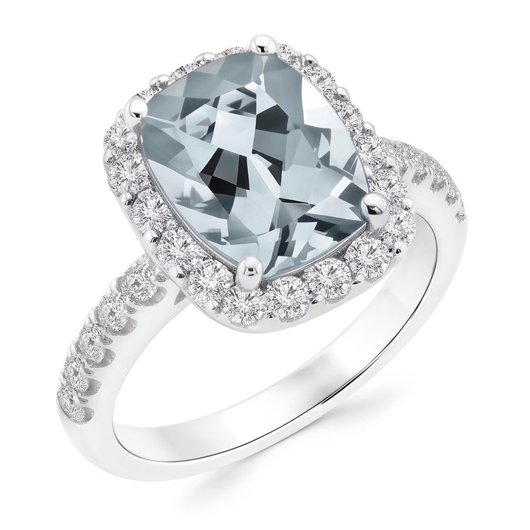 Bague de fiançailles 11.25 ct aigue-marine avec diamants or blanc 14K