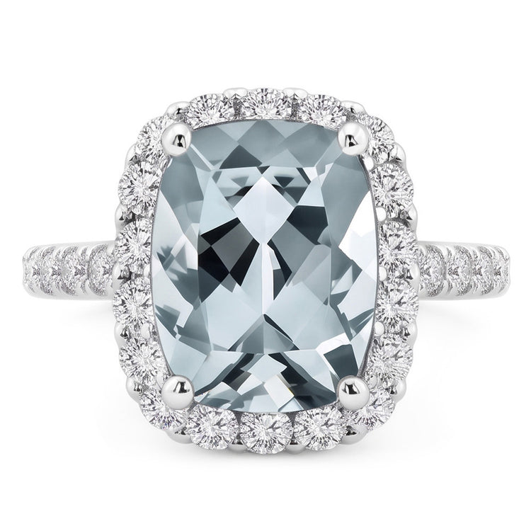 Bague de fiançailles 11.25 ct aigue-marine avec diamants or blanc 14K