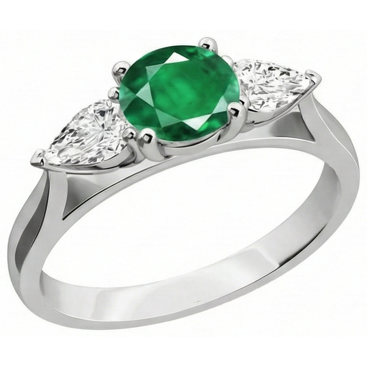Bague de fiançailles 3 carats émeraude Vert et diamants 3 carats or blanc 14K