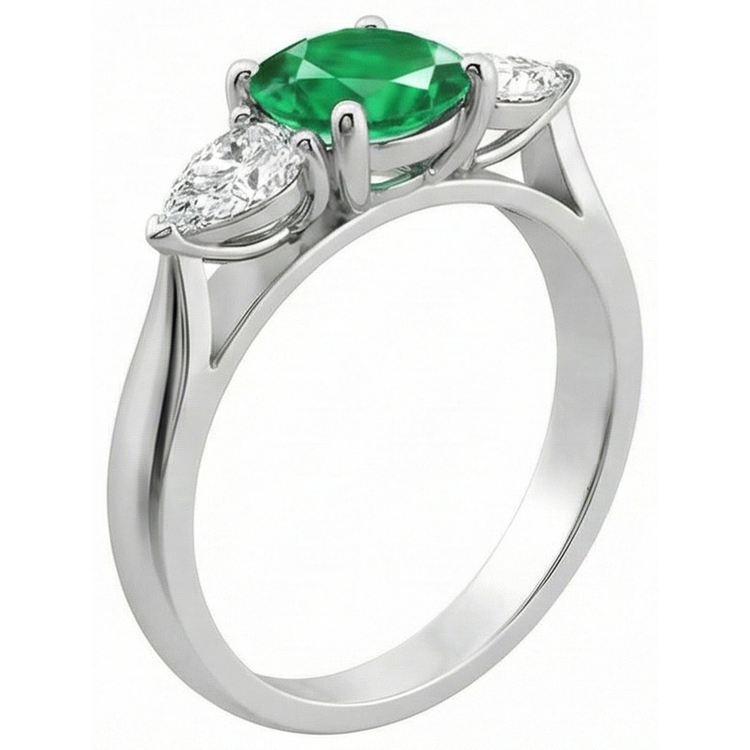 Bague de fiançailles 3 carats émeraude Vert et diamants 3 carats or blanc 14K