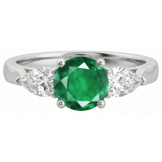 Bague de fiançailles 3 carats émeraude Vert et diamants 3 carats or blanc 14K