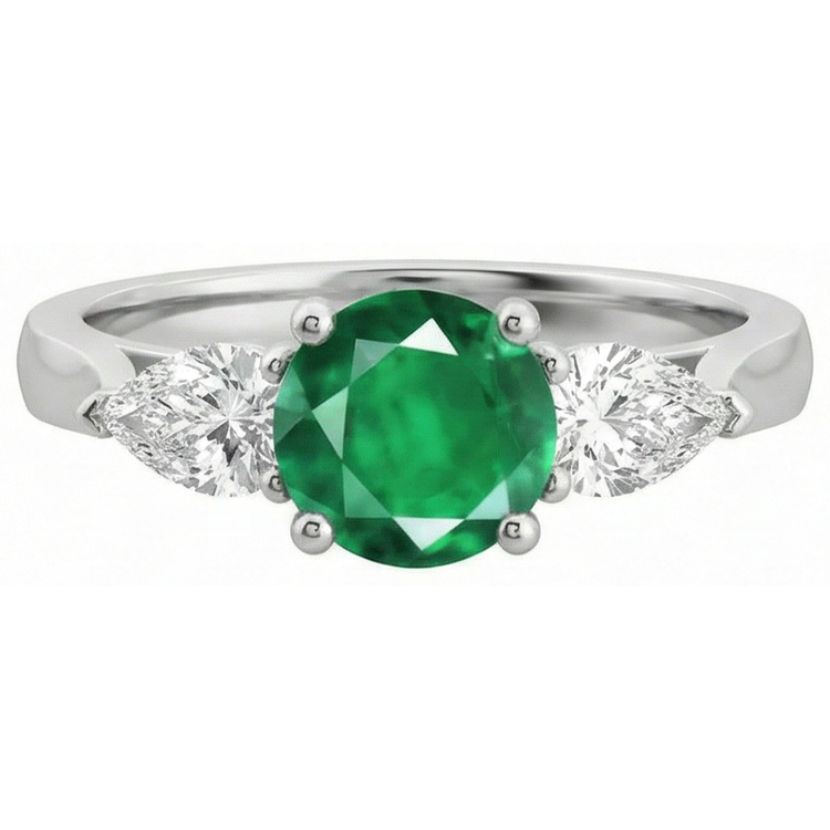 Bague de fiançailles 3 carats émeraude Vert et diamants 3 carats or blanc 14K