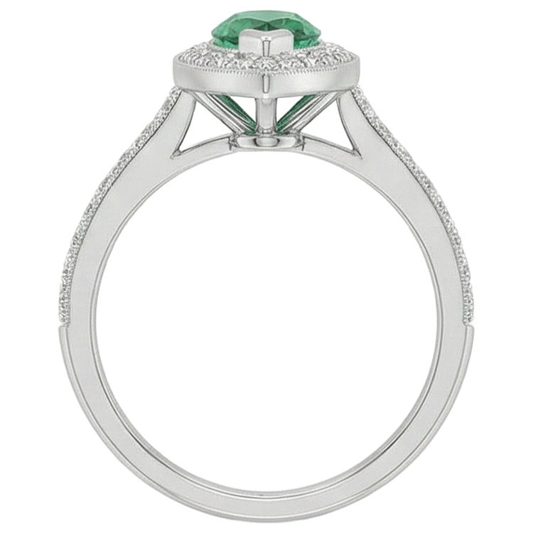 Bague de fiançailles 3 carats émeraude Vert marquise et diamants or blanc 14K