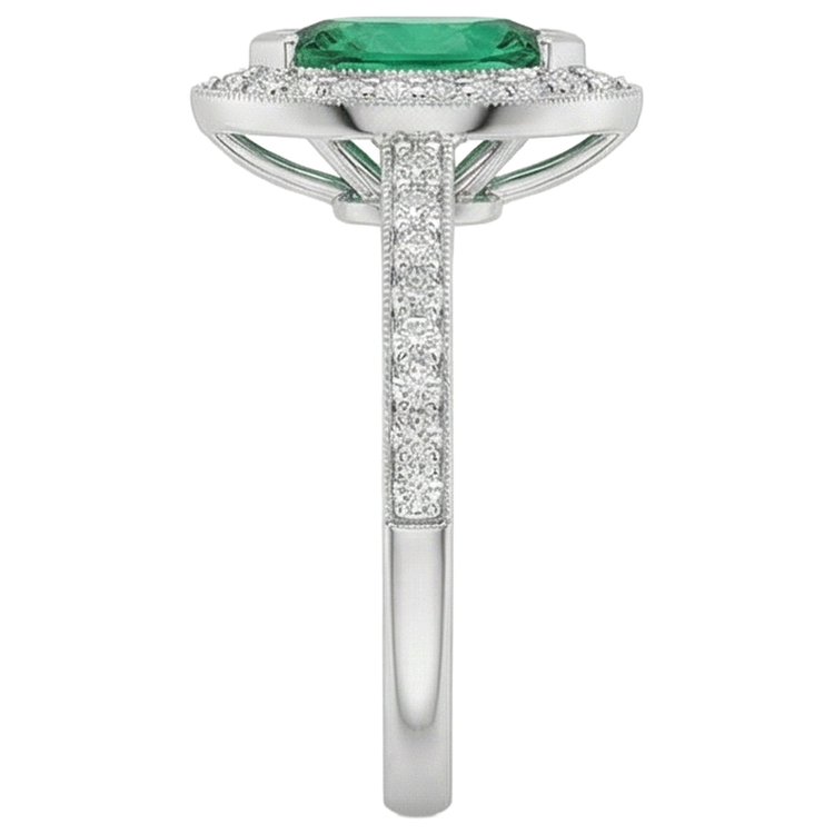 Bague de fiançailles 3 carats émeraude Vert marquise et diamants or blanc 14K