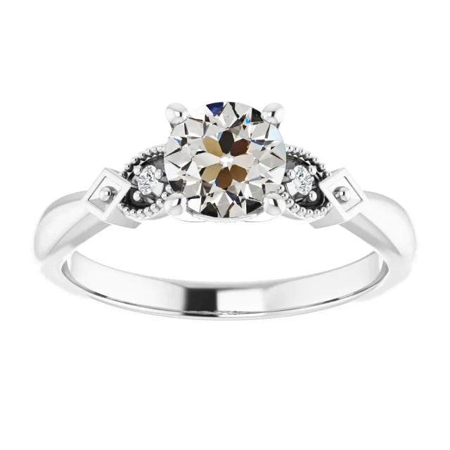 Bague de fiançailles 3 pierres Vieux mineur Réel Diamond 2.50 Carats Tige conique