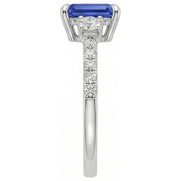 Bague de fiançailles 3 pierres accentuées Saphir de Ceylan et diamant 4.25 carats