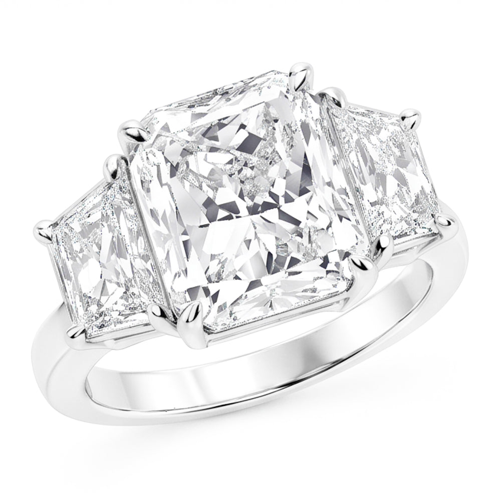 Bague de fiançailles 3 pierres diamant radiant 7 carats or blanc