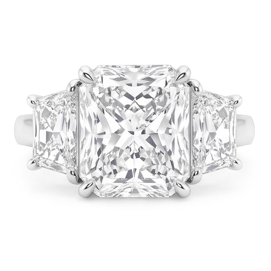 Bague de fiançailles 3 pierres diamant radiant 7 carats or blanc
