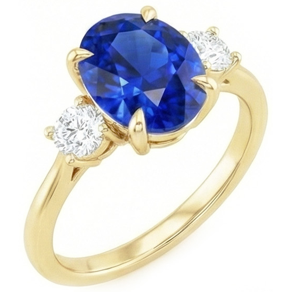 Bague de fiançailles 3 pierres ovale saphir du Sri Lanka & diamants 3 carats