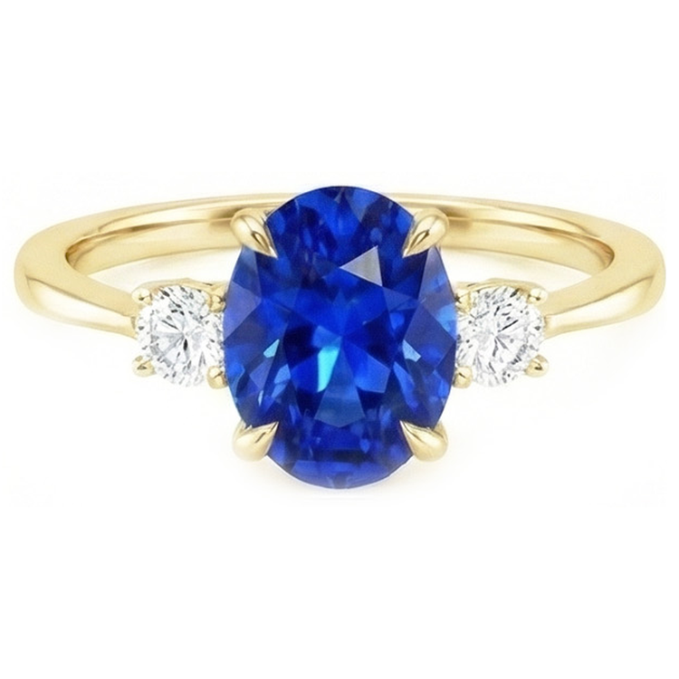 Bague de fiançailles 3 pierres ovale saphir du Sri Lanka & diamants 3 carats