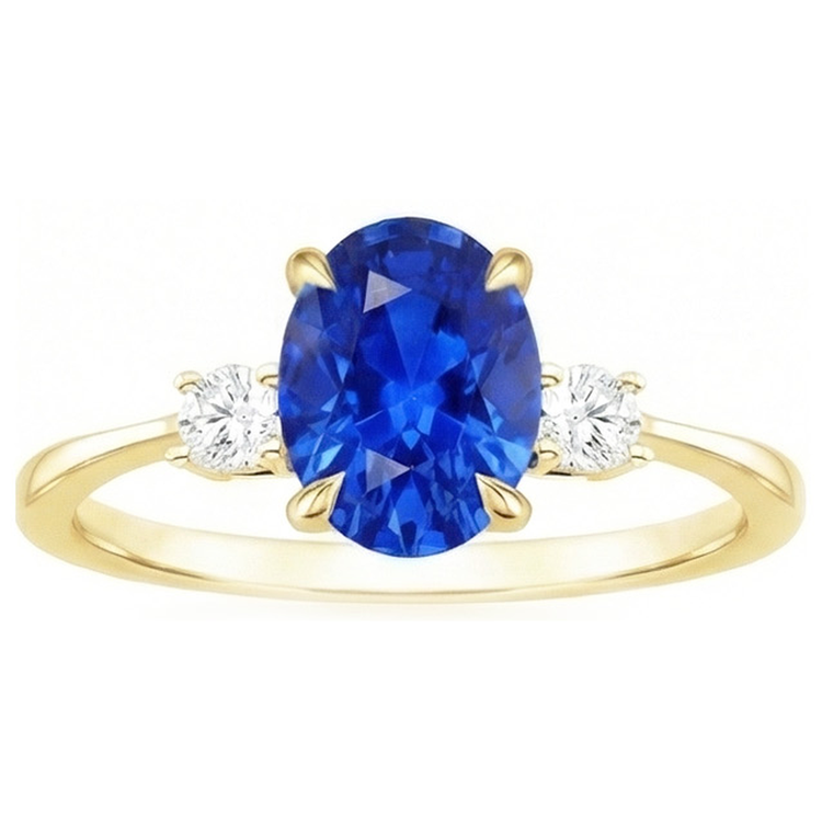 Bague de fiançailles 3 pierres ovale saphir du Sri Lanka & diamants 3 carats