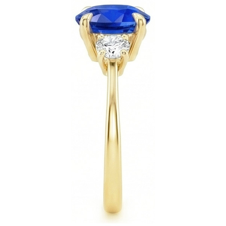 Bague de fiançailles 3 pierres ovale saphir du Sri Lanka & diamants 3 carats