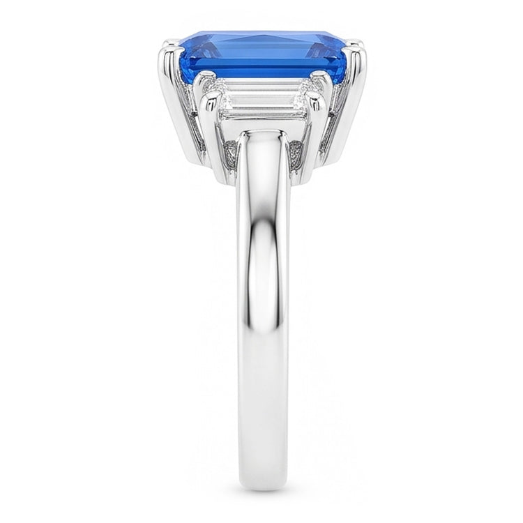 Bague de fiançailles 3 pierres saphir radieux 3 carats diamants émeraude